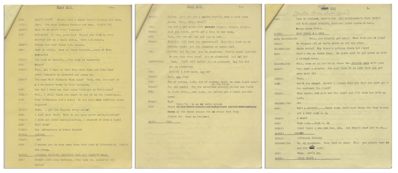 Moe Howard's 17pp. Script Dated June 1942 for Half-Hour Radio Show -- Labeled ''Rough Draft'' at Top & With Moe's Annotations Within -- Very Good Plus Condition